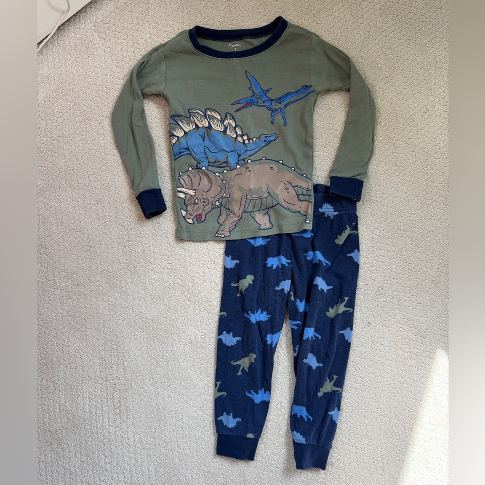 PL Sleep Olive & Navy Dinosaur Pajama Set